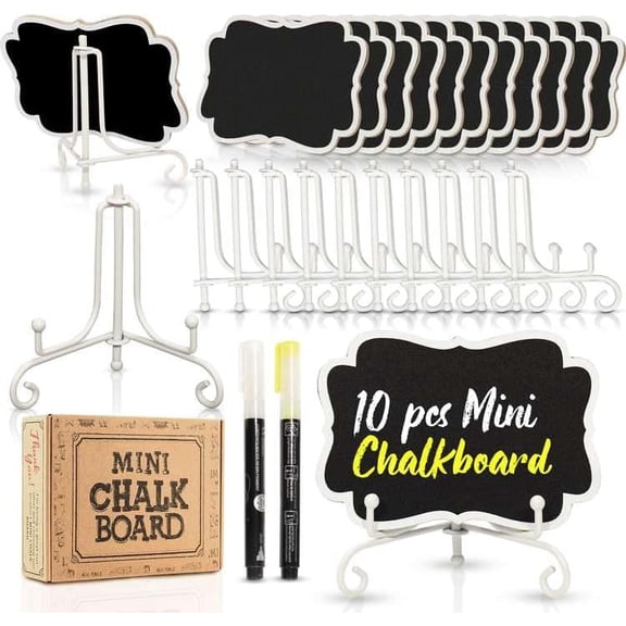 Mini Chalkboard Signs for Food Labels for Party Buffet, Small Place Cards or Name Tags with Iron Stand for Chafing Dish, Mimosa Bar Supplies, Wedding Chalk Board Sign with 2 Pens, 10 Pack White