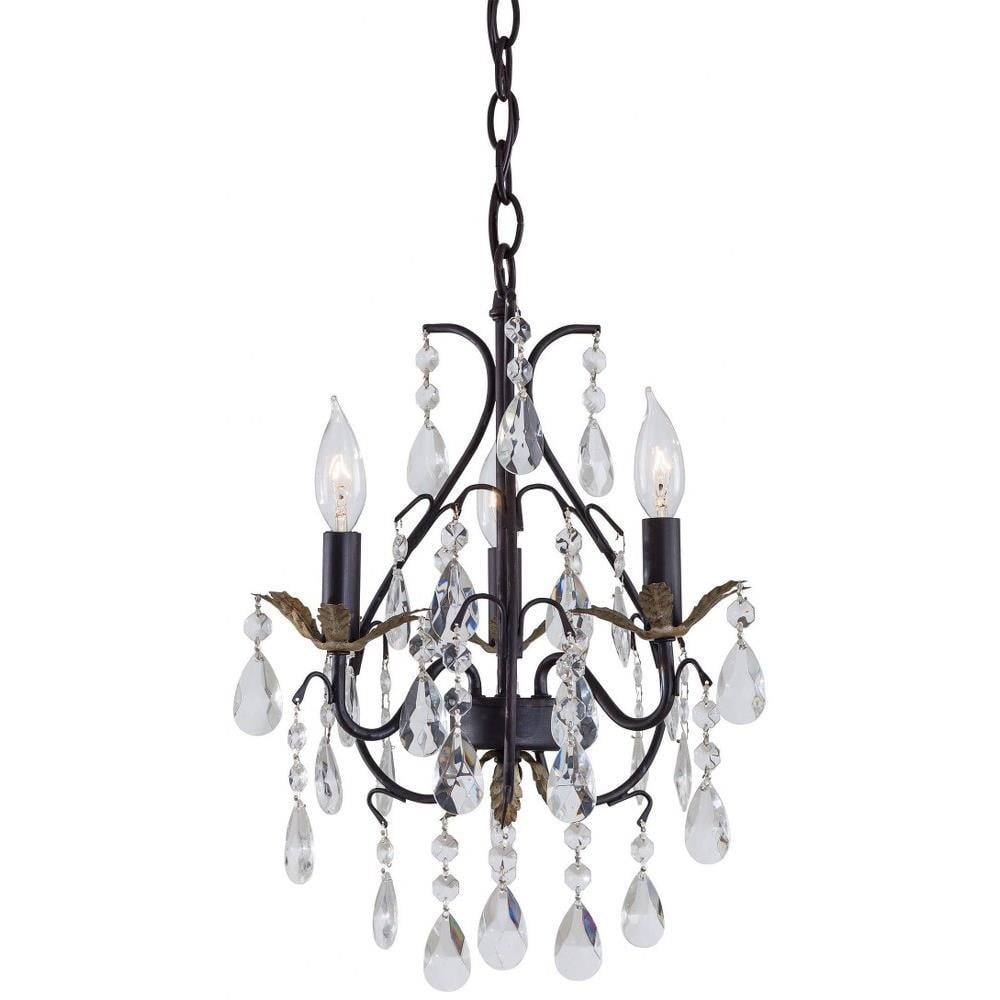 Castlewood Walnut and Silver Crystal Mini Chandelier, 3-Light