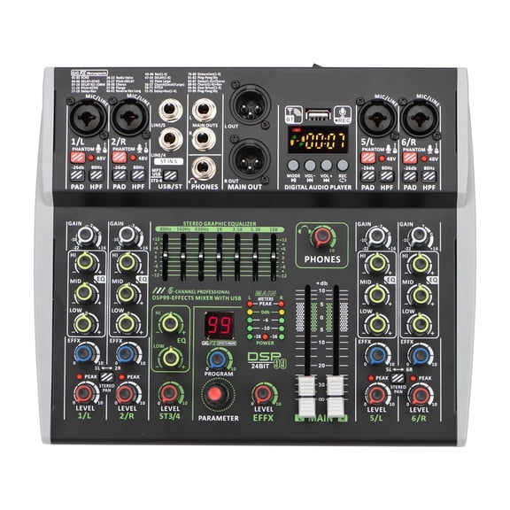 Mini Channels Individual 48V Phantom Power Mobile 99 DSP Effects USB Computer Play Record Podcast Mixer ,Easy to Use