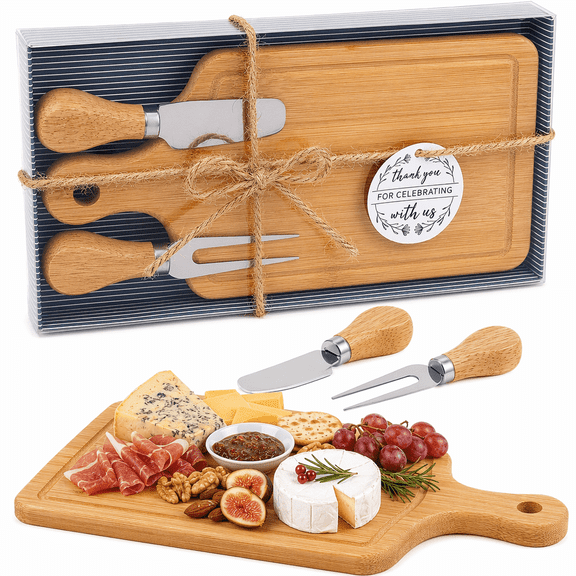 Mini Charcuterie Boards, Gift Sets,Cheese Knife Set, Bamboo Mini Charcuterie Board with Handle, Wooden Cheese Spreader & Fork, Complete Serving Kit for Party Favors, Housewarming & Guest Gifts