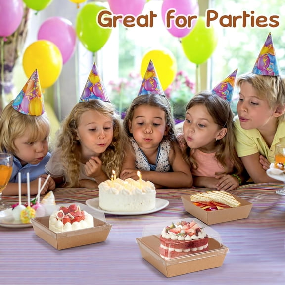 Mini Charcuterie Boxes with Clear Lids, 4.5x4.5 Inches 100 Pack Dessert Boxes Square Disposable Bakery Boxes to Go Food Containers for Daughter, Wedding, Party, Valentine, Donuts & Cookies