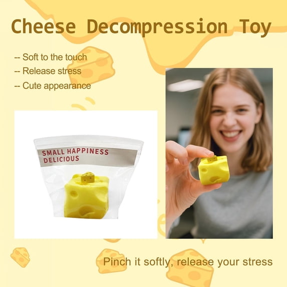 Mini Cheese Squishies, Squishies Stress Ball, Sensory Cube, Desk Fidget, Office Use, Holiday Gifting, Yellow, 1 Pc