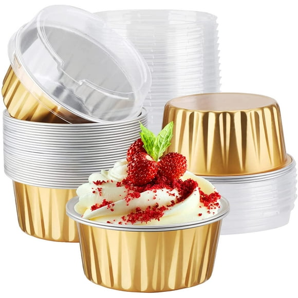 Mini Cheesecake Containers, 30pcs 5oz 125ml Aluminum Foil Muffin Liners Cups with Lids, Cupcake liners Baking Cups, Disposable Foil Ramekins Creme Brulee Pans Holders, Mini Pie Pans with Lids