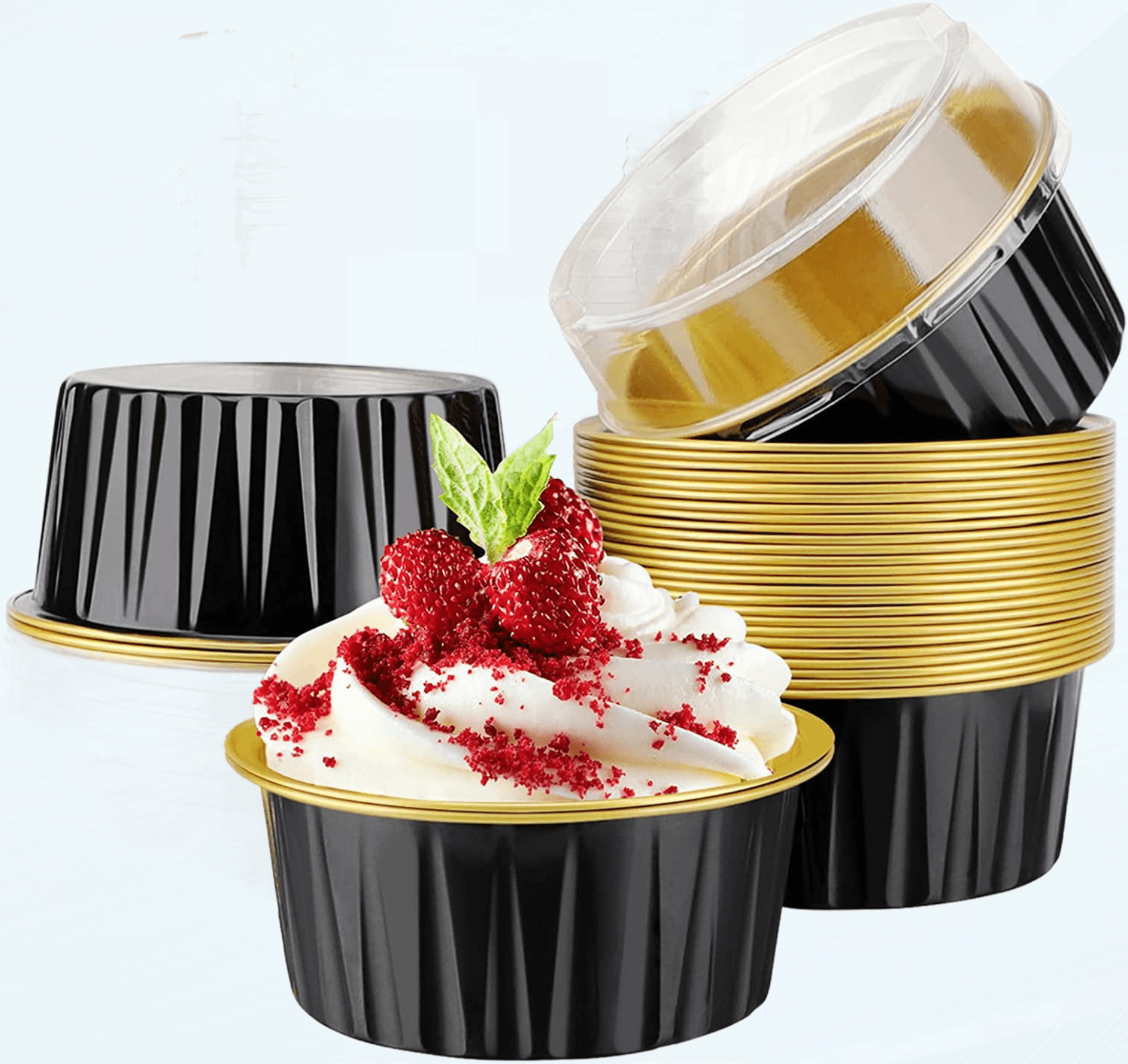100pcs 5oz Aluminum Muffin Cups With Lid, Muffin Liners Cups With Lids, Disposable Foil Ramekins, Aluminum