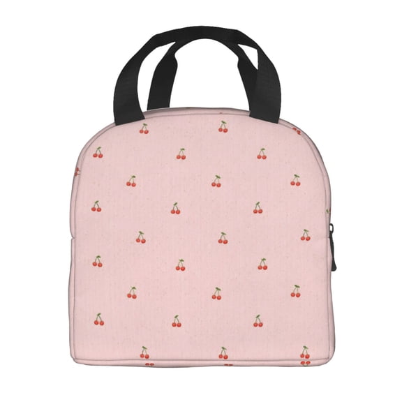 Mini Cherry Print Lunch Bag Thick Aluminum Foil Tote Cooler for Women Office Picnic Gift