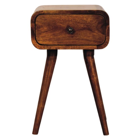 Mini Chestnut Wood Nightstand - 1 Drawer, Solid For Bedroom Drawer In Mango, Decor Piece