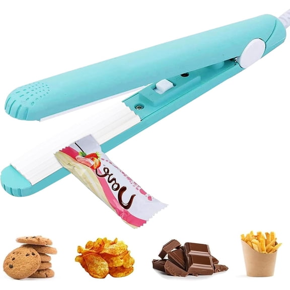 Mini Chip Sealer - Portable Kitchen Handheld Bag Resealer - Heat Vacuum Sealer Machine Gadget with Power for Snack, Plastic Bags & Storage - Keep Cookies (Blue)
