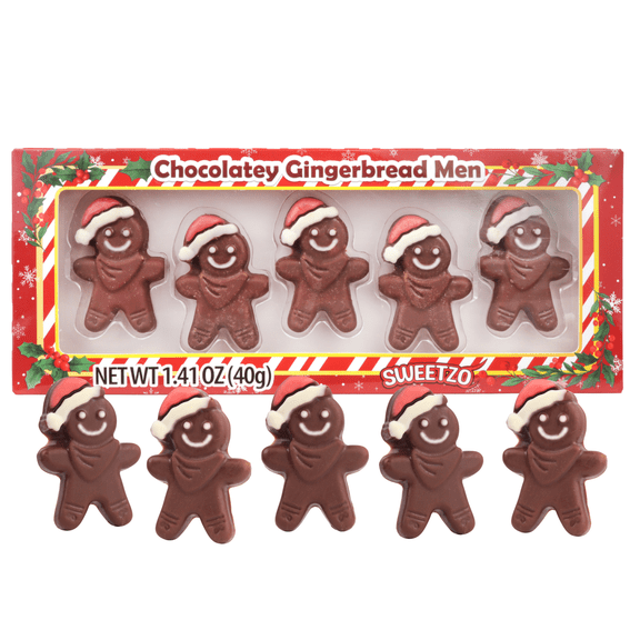 Mini Chocolatey Gingerbread Men, Christmas Stocking Stuffer Candy, 5 Pieces Inside, 1.41 Ounces