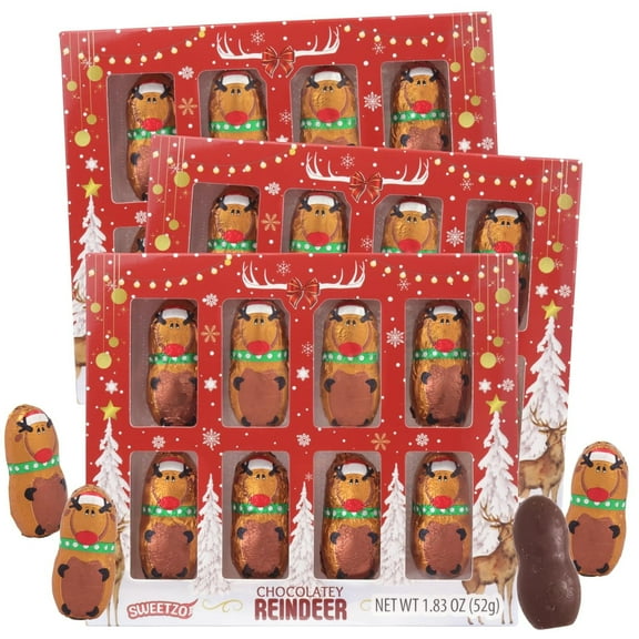 Mini Chocolatey Reindeer, Stocking Stuffers, Individually Wrapped, 8 Pieces Inside, Pack of 3, 1.83 Ounces