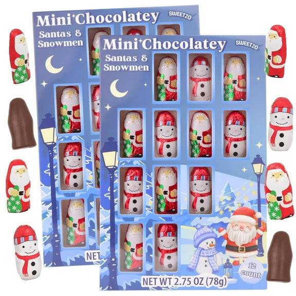 Mini Chocolatey Santas and Snowmen, Stocking Stuffers, Individually Wrapped Pieces, Pack of 2, 2.75 Ounces