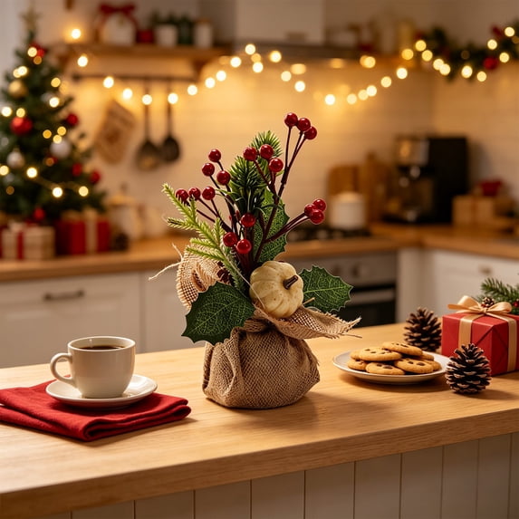Mini Christmas Artificial Tabletop Botanical Pumpkin Ornament Holiday Centerpiece Decor for Mantel Shelf Desk