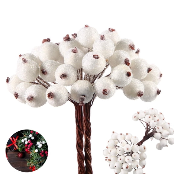 Mini Christmas Berries,QZS Flower Arrangements Decorations for Crafts,5x0.47in Portable White Holly Berries for Craft,DIY Wreaths,Birthday