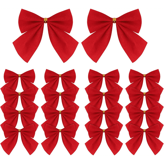 Mini Christmas Bows,24 Pieces Christmas Bow Small Red Bows for Christmas Tree, Red Velvet Bows Wreath Ornaments for Christmas Tree Xmas Decor,(2 Inch)