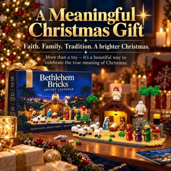 Mini Christmas Brick Nativity Advent Calendar, 24 Day Buildable Nativity Set with Stable Mary Joseph Baby Jesus Angels Animals and Wise Men