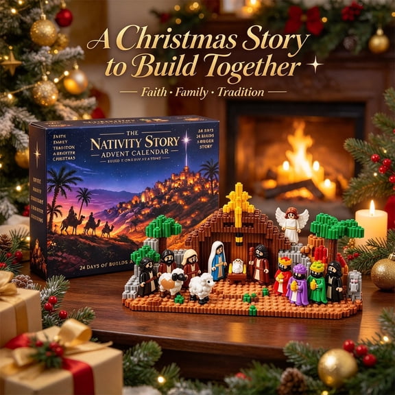 Mini Christmas Brick Nativity Advent Calendar, 24 Day Buildable Nativity Set with Stable Mary Joseph Baby Jesus Angels Animals and Wise Men