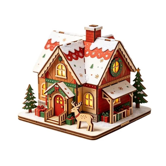 Mini Christmas Cabin Assembly Set for Winter Village - Add Charm to Your Holiday Decor & Enjoy Quiet Crafting Moments (D)