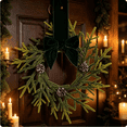 thumbnail image 1 of Mini Christmas Cabinet Wreath with Green Bow, 10.2 Inch Farmhouse Artificial Christmas Wreath, Rustic Pinecone Hanging Ornament for Kitchen, Window, Wall & Front Door Holiday Decor, 1 of 4