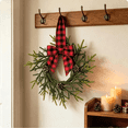 thumbnail image 1 of Mini Christmas Cabinet Wreath with Red Black Buffalo Plaid Bow, 10.2 Inch Farmhouse Artificial Norfolk Pine Wreath, Pinecone Small Hanging Decor for Door Window Xmas Party, 1 of 4