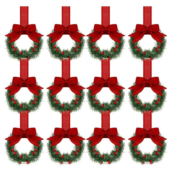 Mini Christmas Cabinet Wreaths, 3.94 Inch, Berry Bow Ribbons for Holiday Home and Cabinet Decoration
