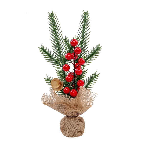 A Mini Christmas Decorated Tree 10.04In Pet Artificial Potted Plant With Red Berries Cotton Fabric Blooms For Desktop Window Tabletop Festival Scene Arrangement Decorations Style A