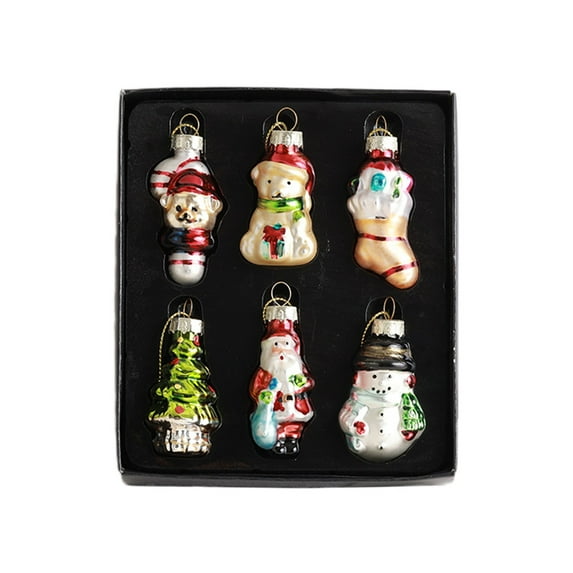 Mini Christmas Glass Blown Ornament Set, Unique Xmas Elements Decorations for Holidays Home Decor