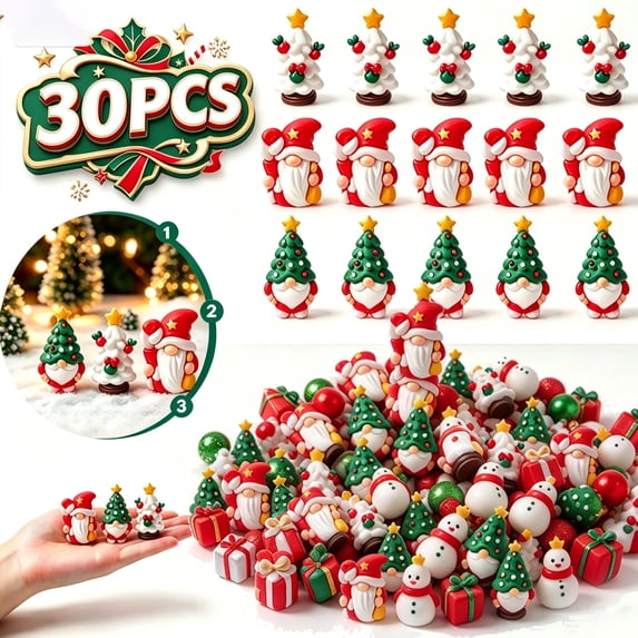 Mini Christmas Gnomes, 30PCS Christmas Tree Gnome Figurines for Miniature Villages, Tables, Crafts