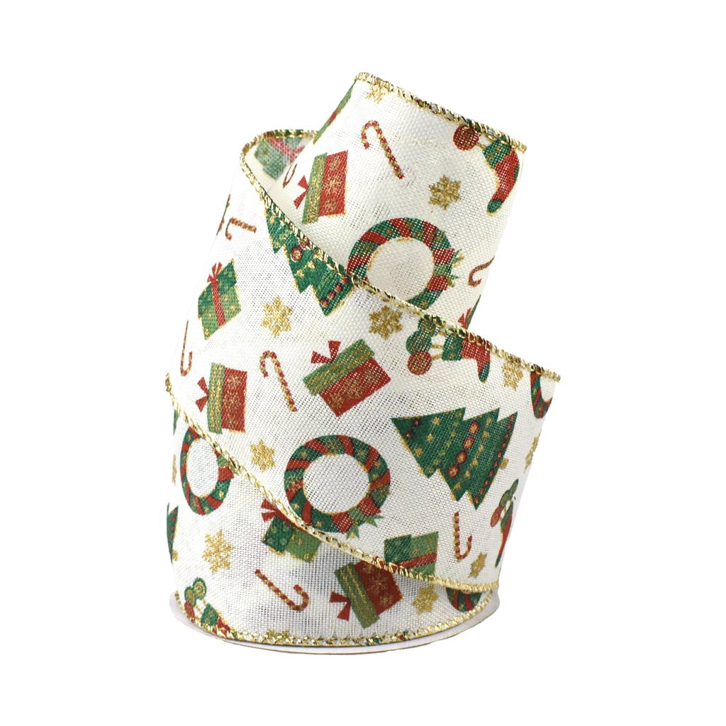 Mini Christmas Icons Wired Ribbon, 2-1/2-Inch, 10-Yard - Walmart.com