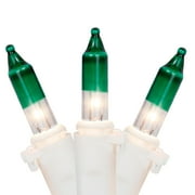 Mini Christmas Light Set - Clear with Green Tip - 10 White Wire - 50ct