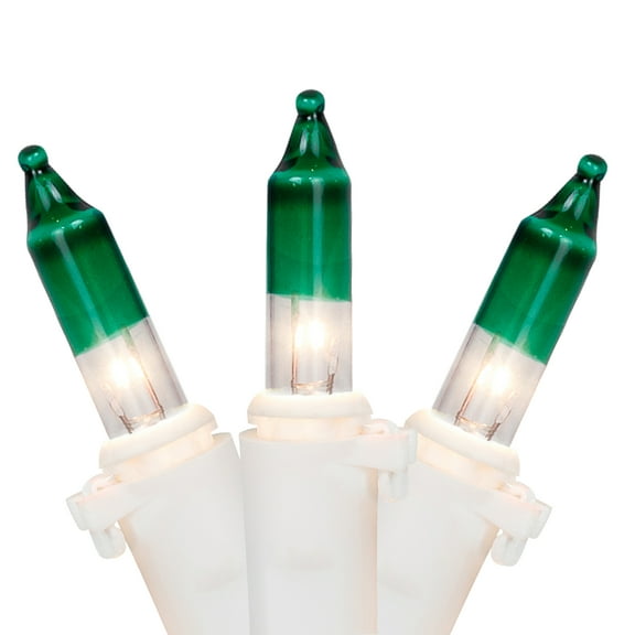 Mini Christmas Light Set - Clear with Green Tips - 20.25' White Wire - 100ct