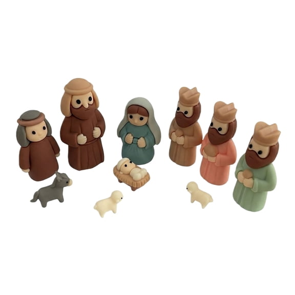 Mini Christmas Nativity Set with Manger Scene, Holy Family Figurines Jesus Mary Joseph Three Wise Men Shepherd Animals, Small Tabletop Nativity Display, Religious Xmas Crib Decoration for Home Office