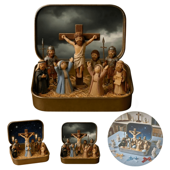 Mini Christmas Nativity Set in a Tin Box, 3.74'' x 2.36'' Nativity Sets Easter Decorations, 9PC Nativity Sets & Figures Miniature, Small Scene for Indoor Tabletop Decor Gift (A-1pcs)