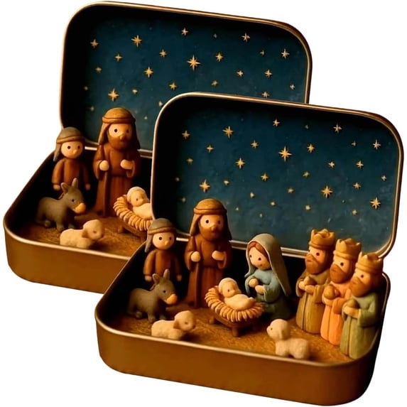 Mini Christmas Nativity Set in a Tin Box,Handcrafted Pocket Size ...