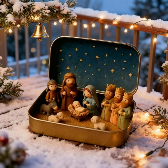 Mini Christmas Nativity Set in Tin Box - Holy Family Figurines, Religious Christmas Decor, Perfect Festive Gift for Family, Ideal for Holiday Home & Desktop Religious Displays