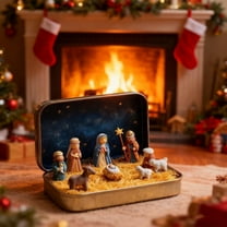 Mini Christmas Nativity Set in Tin Box - Holy Family Figurines Religious Christmas Decor, Religious Holiday Ornament, Perfect Gift for Christian Homes, Festive Christmas Nativity, Multicolor