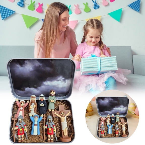 Mini Christmas Nativity Set in a Tin Box, Pocket Nativity Scene Gift Tin Resin Nativity Sets, Handcrafted Nativity Scene Gift Sets Christmas Decoration for Home Decor