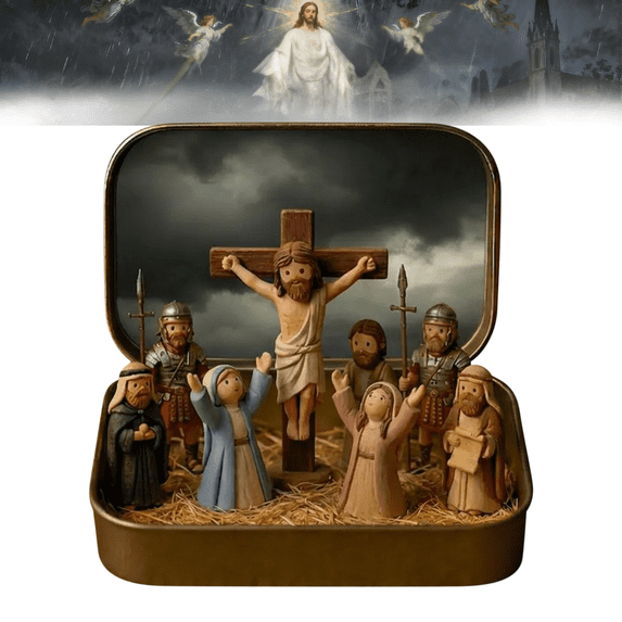 Mini Christmas Nativity Set in a Tin Box, Portable Mini Nativity Scene Set, Handcrafted Pocket Nativity Scene Gift Tin, Perfect for Easter Decorations and as a Gift for Friends and Family