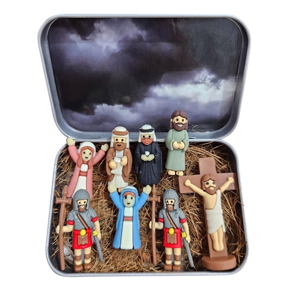 Mini Christmas Nativity Set in Tin Box – Mini Holy Family Figurines – Religious Christmas Decor Gift for Family