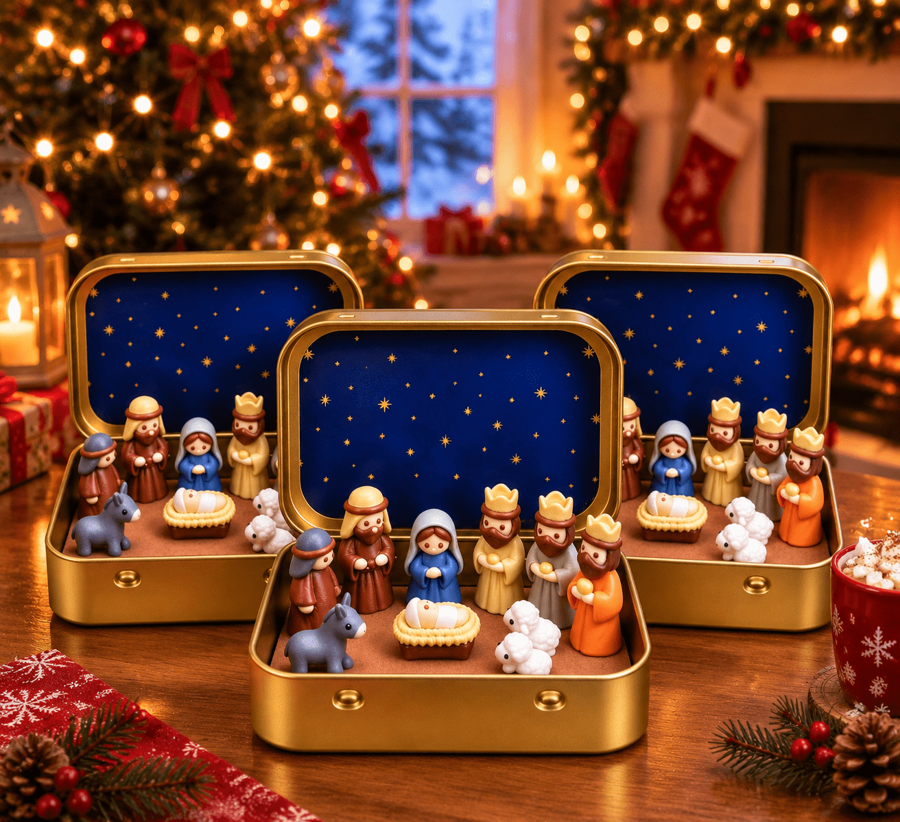 Custom Nativity Set Mini Christmas Nativity Set in a Tin Box, Religious Holy Family ...