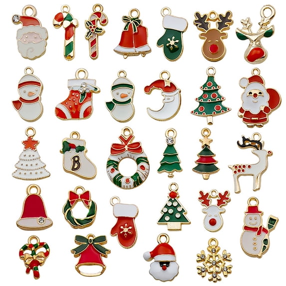 Mini Christmas Ornament Set Assorted Holiday Charms, 30-Piece Tiny Santa Snowman Tree Decorations for DIY Crafts Advent Calendar Wreath Display, by Lvgun