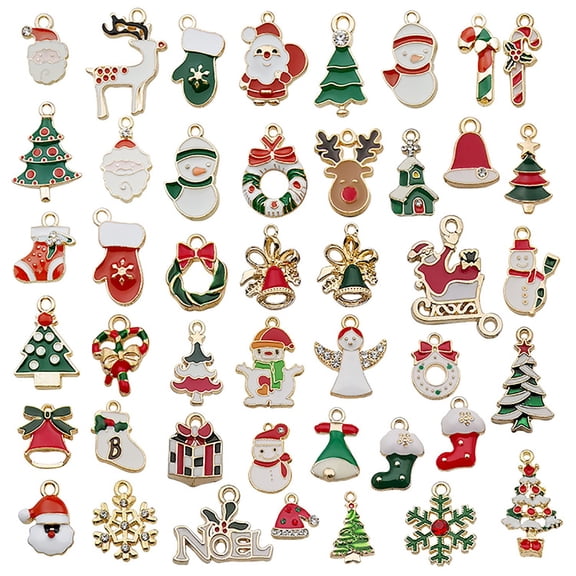 Mini Christmas Ornament Set Assorted Holiday Charms, 50-Piece Tiny Santa Snowman Tree Decorations for DIY Crafts Advent Calendar Wreath Display, by Lvgun