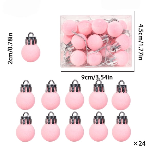 Mini Christmas Ornaments, 24-Piece 0.8 Inch Flocked Ball Set, Shatterproof Plastic Velvet Baubles with Hanging Loops, Ideal for Christmas Tree, Wreath, Garland, Diy Holiday Decor