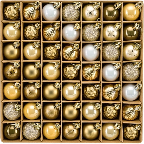 Mini Christmas Ornaments, 49ct 1.18 inches Small White Gold Ornaments for Christmas Tree Decorations, Shatterproof Plastic Hanging Ball Bulk Set for Xmas Holiday Table Decor