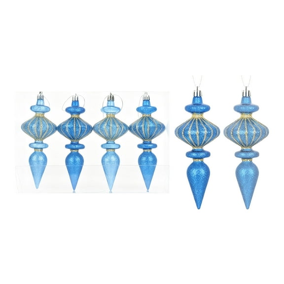 Mini Christmas Ornaments, 6.9 Inch Small Blue Glitter Christmas Tree Decor, Assorted Tiny Celestial Shatterproof Plastic Decor Hanging Ball Bulk Set for Xmas Home Table Decor 4 Pcs
