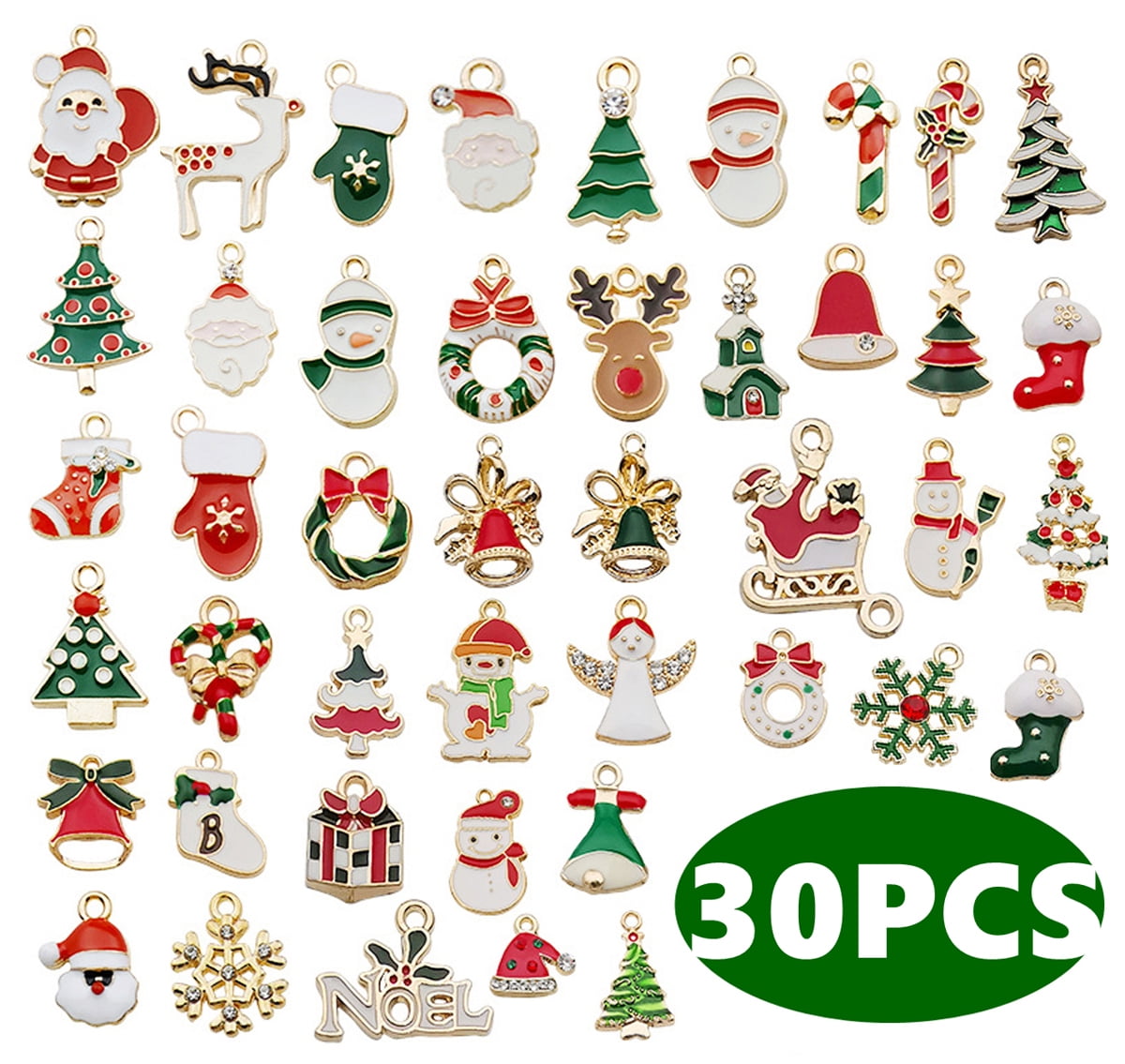 Mini Christmas Ornaments Set for Christmas Tree Decorations Small Tree Metal Miniature Ornaments for Christmas Craft Supplies Tiny Santa Claus Snowman Ornaments 30 Pcs