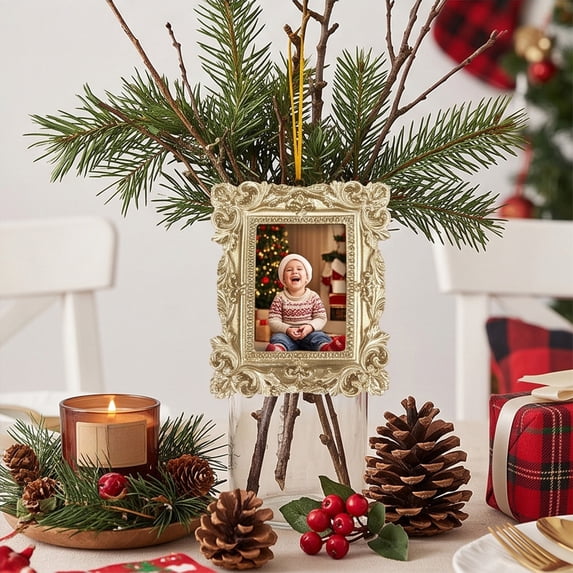 Mini Christmas Resin Photo Frame Ornament, Snow Cedar Hanging Picture ...