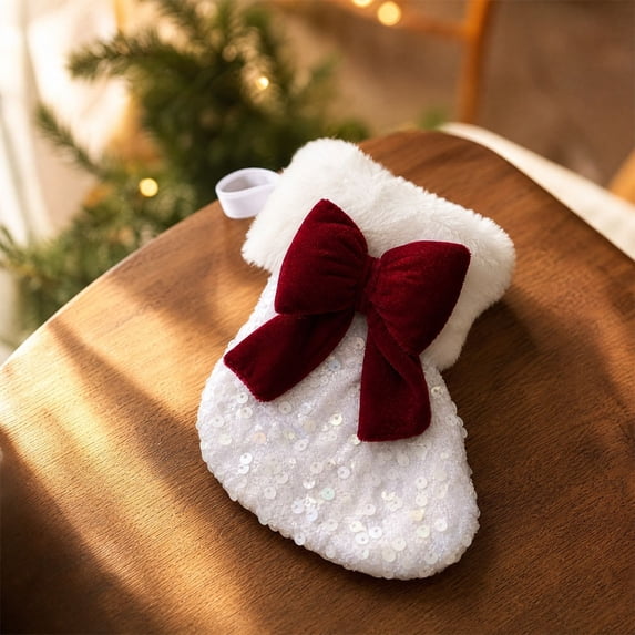 Mini Christmas Stocking Ornaments Small Velvet Christmas Socks with Bow Xmas Tree Hanging Decor for Holiday Party Home Fireplace Mantel Decoration, Set of 1 Miniature Stocking, 6.7 X 5.5 In