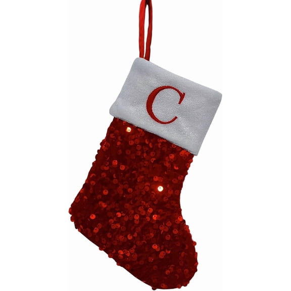 Mini Christmas Stocking with Monogram Initial C - Sequined Hanging Decor