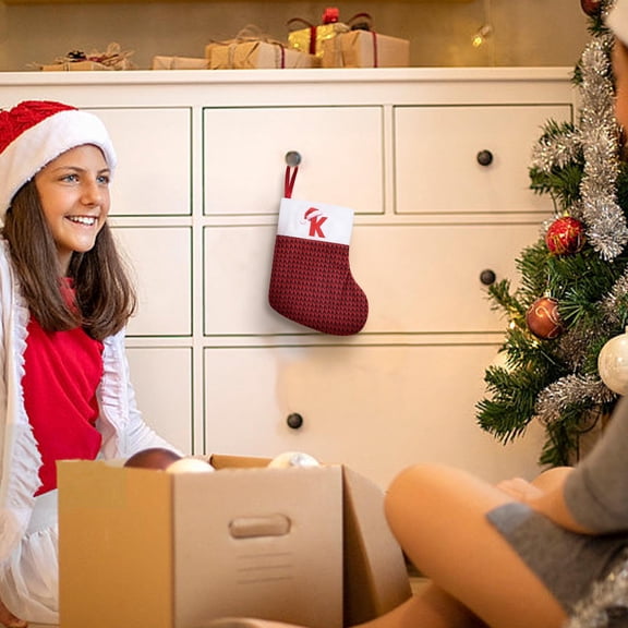 Mini Christmas Stockings, 6.3 inches Initial Letter Xmas Stockings A-Z Red Christmas Stocking with Monogram Hanging Stockings for Family Christmas Decoration