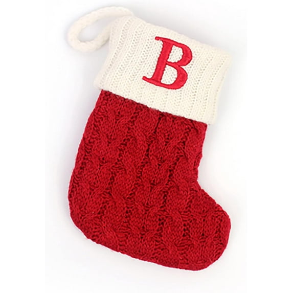 Mini Christmas Stockings 7inch Knit Embroidered Initial Letter Xmas Stockings Red Christmas Stocking with Monogram Hanging Stockings for Family Christmas Decoration