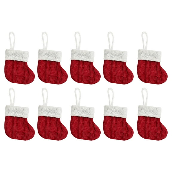 Mini Christmas Stockings, Denbek Set Of 10 Christmas Knitted Stockings | Multi-Use Candy Bags, Utensil Holders & Tree Ornaments For Holiday Decor, Christmas Decorations Indoor